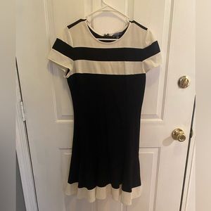 Black White Color Block Dress by Pete Som Size 8 A-Line pleated ruffle hem